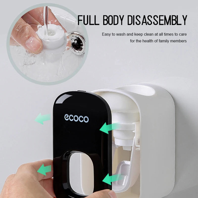 ECOCO Automatic Toothpaste Dispenser Wall Mount Bathroom Bathroom Accessories Waterproof Toothpaste Squeezer Toothbrush Holder