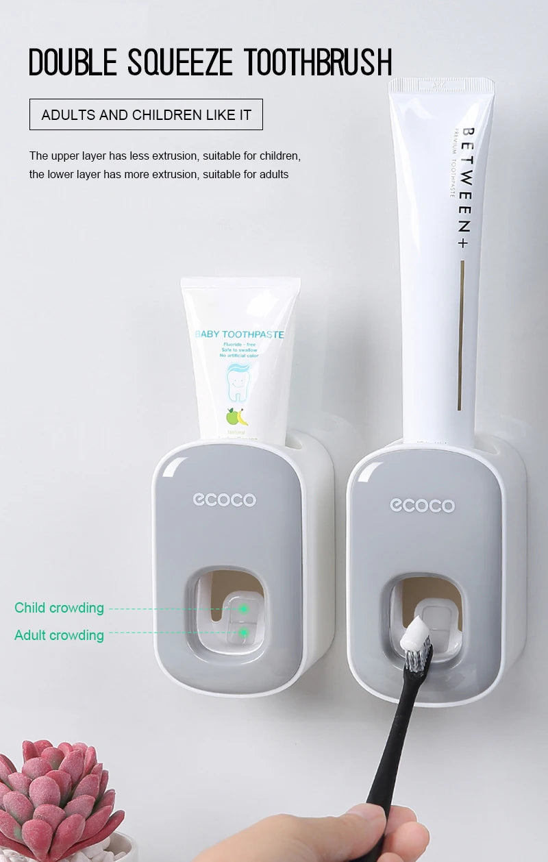 ECOCO Automatic Toothpaste Dispenser Wall Mount Bathroom Bathroom Accessories Waterproof Toothpaste Squeezer Toothbrush Holder