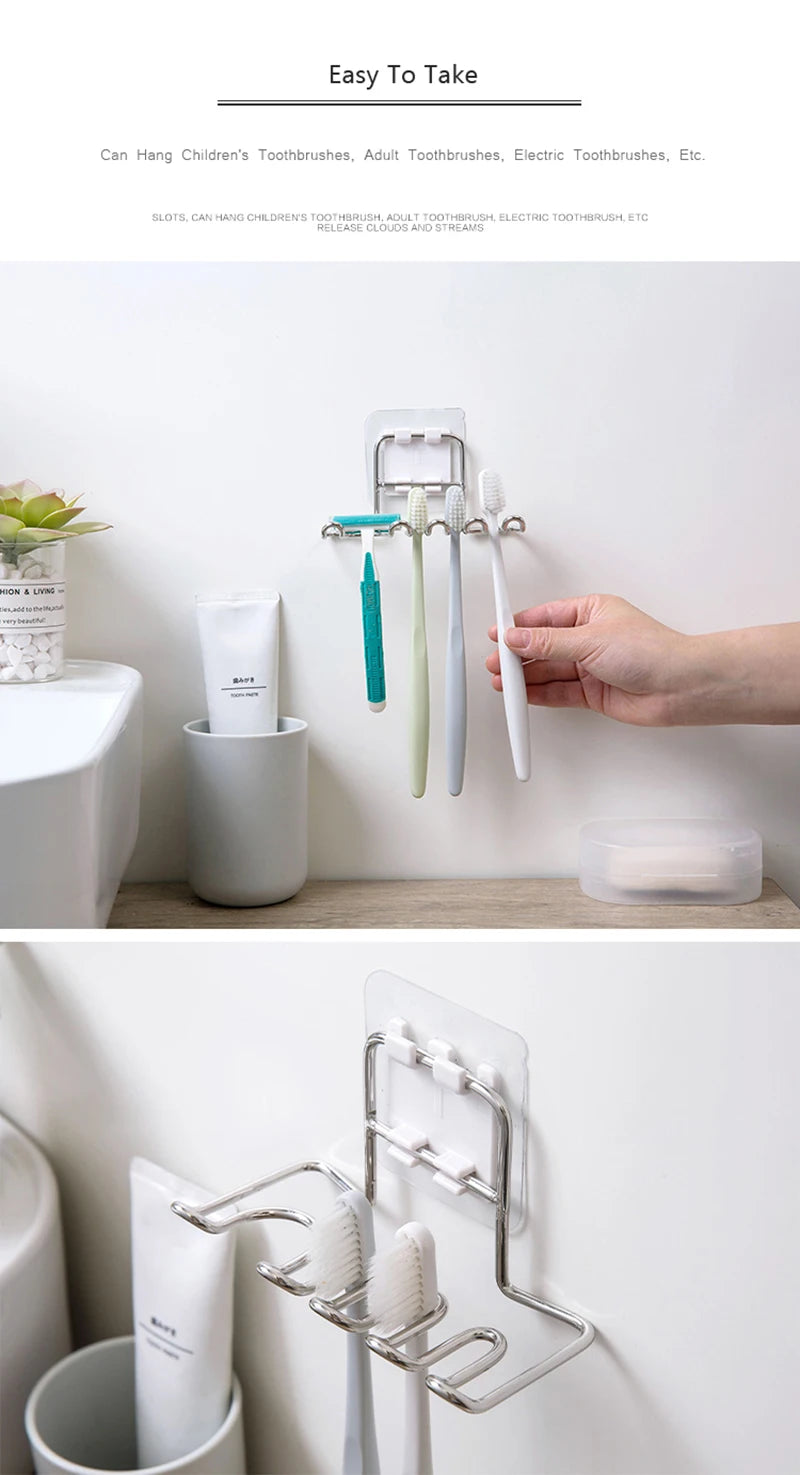 Wall Mounted Stainless Steel Toothbrush Holder Bathroom Tooth Brush Toothpaste Razor Organizers Stand Bathroom Accessories