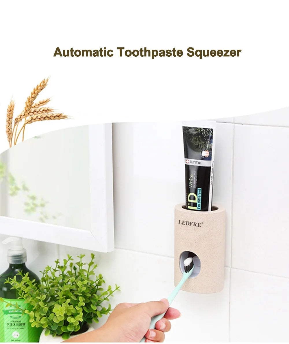 ECOCO Automatic Toothpaste Dispenser Wall Mount Bathroom Bathroom Accessories Waterproof Toothpaste Squeezer Toothbrush Holder