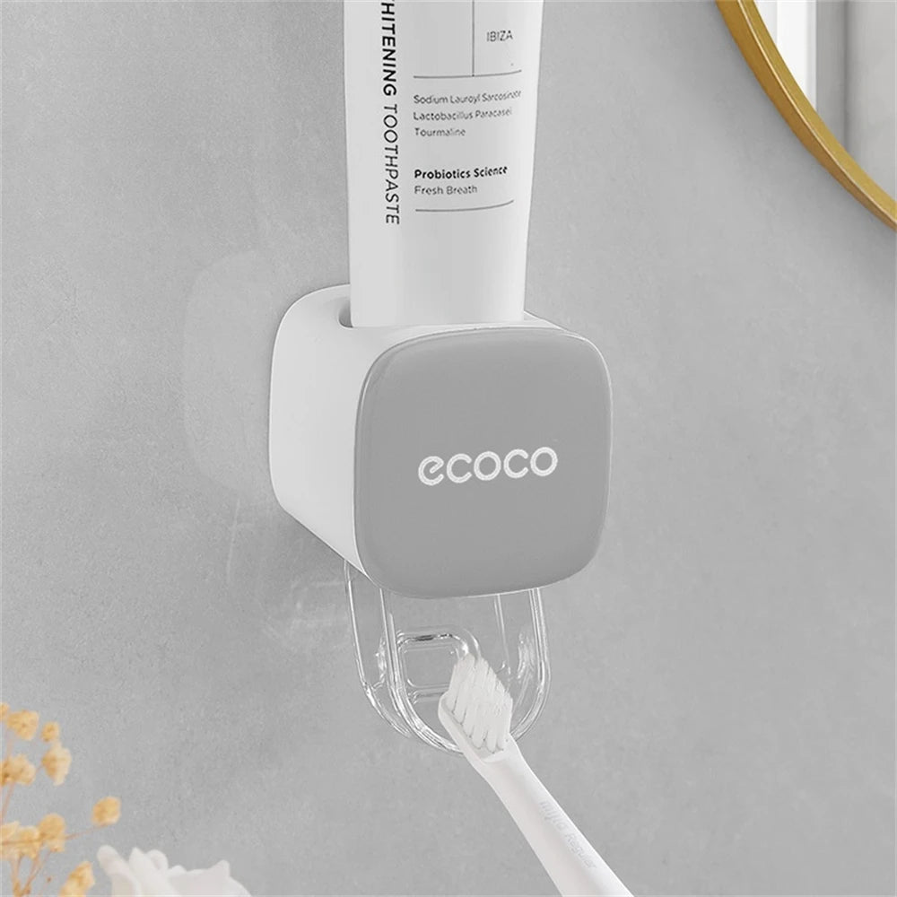 Automatic Dust-proof Toothpaste Dispenser Wall Mounted Stand Adults&Children Toothpaste Squeezer Holder Bathroom Accessories Set