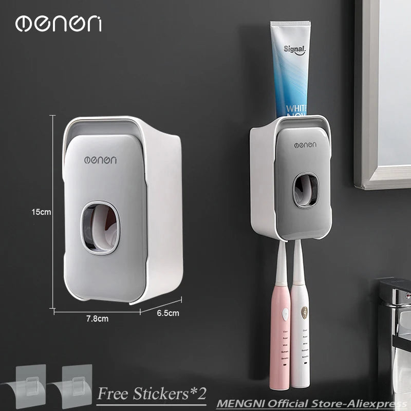 MENGNI Automatic Toothpaste Dispenser, Toothpaste Squeezer, Punch-Free, Toothbrush Holder, Rack, Bathroom Accessories