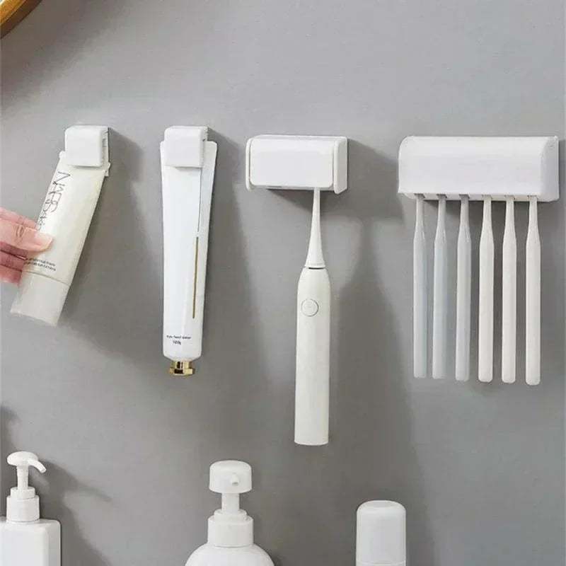 Toothbrush Holder Punch-free Wall-mounted Toothpaste Holder Toothpaste Storage Rack Holders Bath Organizer Bathroom Accessories