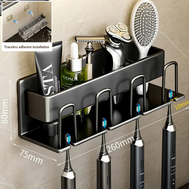 Toothbrush Holder Wall Mounted Toothpaste Dispenser Aluminium Electric Hair Brushes Storage Bathroom Accessories House Organizer