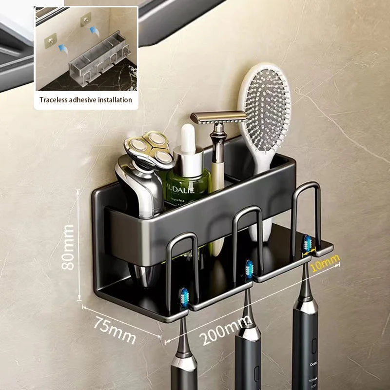 Toothbrush Holder Wall Mounted Toothpaste Dispenser Aluminium Electric Hair Brushes Storage Bathroom Accessories House Organizer