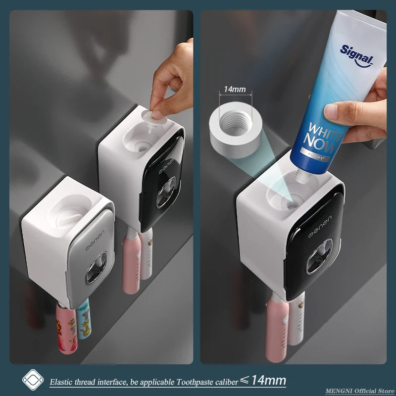 MENGNI Automatic Toothpaste Dispenser, Toothpaste Squeezer, Punch-Free, Toothbrush Holder, Rack, Bathroom Accessories