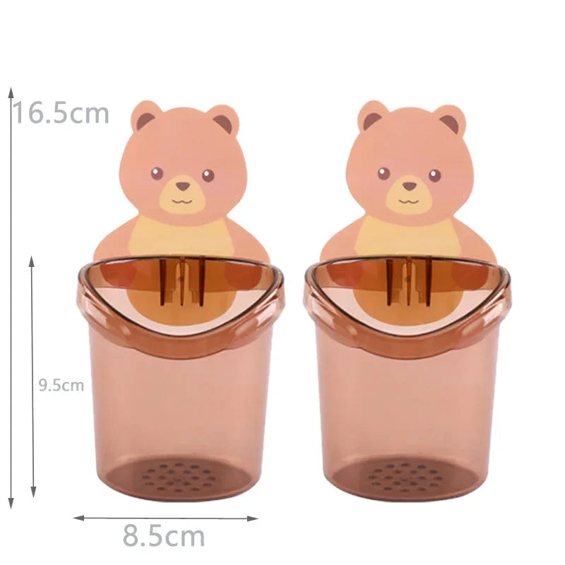 2PCS Bear Storage Cup Wall Mount Toothbrush Toothpaste Cup Holder Case Storage Cup Rack Stand Child Home Bathroom Accessories