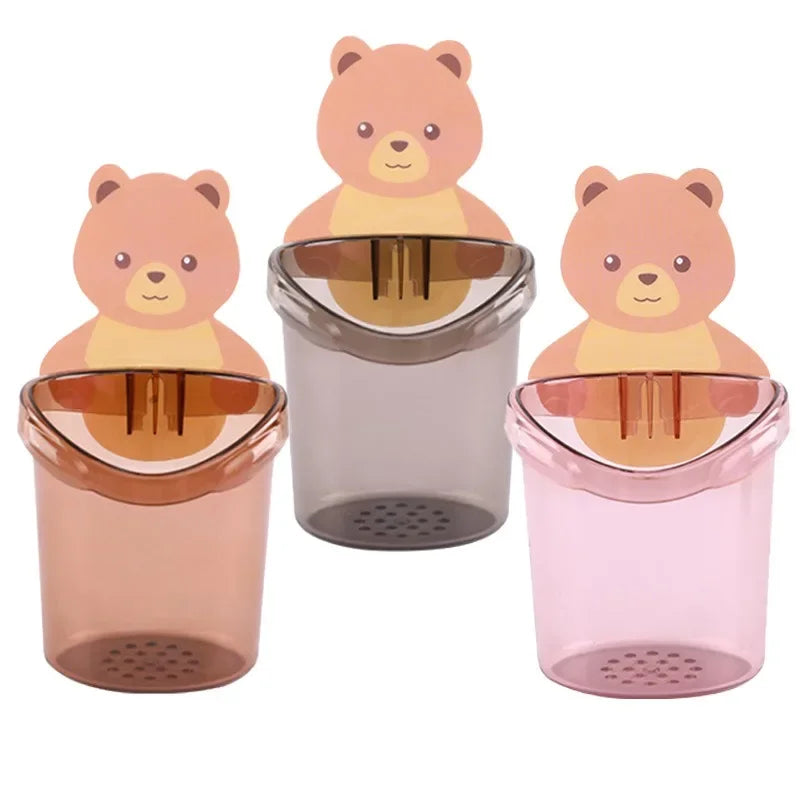 2PCS Bear Storage Cup Wall Mount Toothbrush Toothpaste Cup Holder Case Storage Cup Rack Stand Child Home Bathroom Accessories