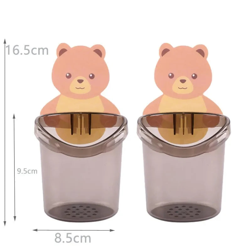 2PCS Bear Storage Cup Wall Mount Toothbrush Toothpaste Cup Holder Case Storage Cup Rack Stand Child Home Bathroom Accessories