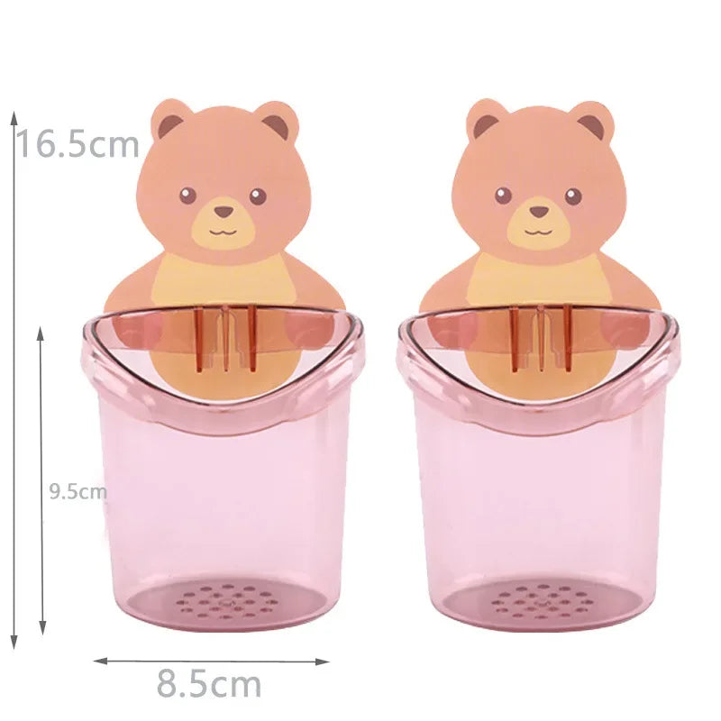 2PCS Bear Storage Cup Wall Mount Toothbrush Toothpaste Cup Holder Case Storage Cup Rack Stand Child Home Bathroom Accessories