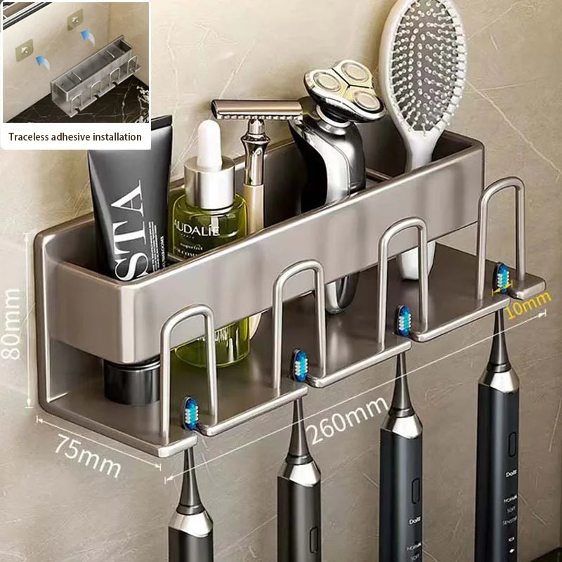 Toothbrush Holder Wall Mounted Toothpaste Dispenser Aluminium Electric Hair Brushes Storage Bathroom Accessories House Organizer